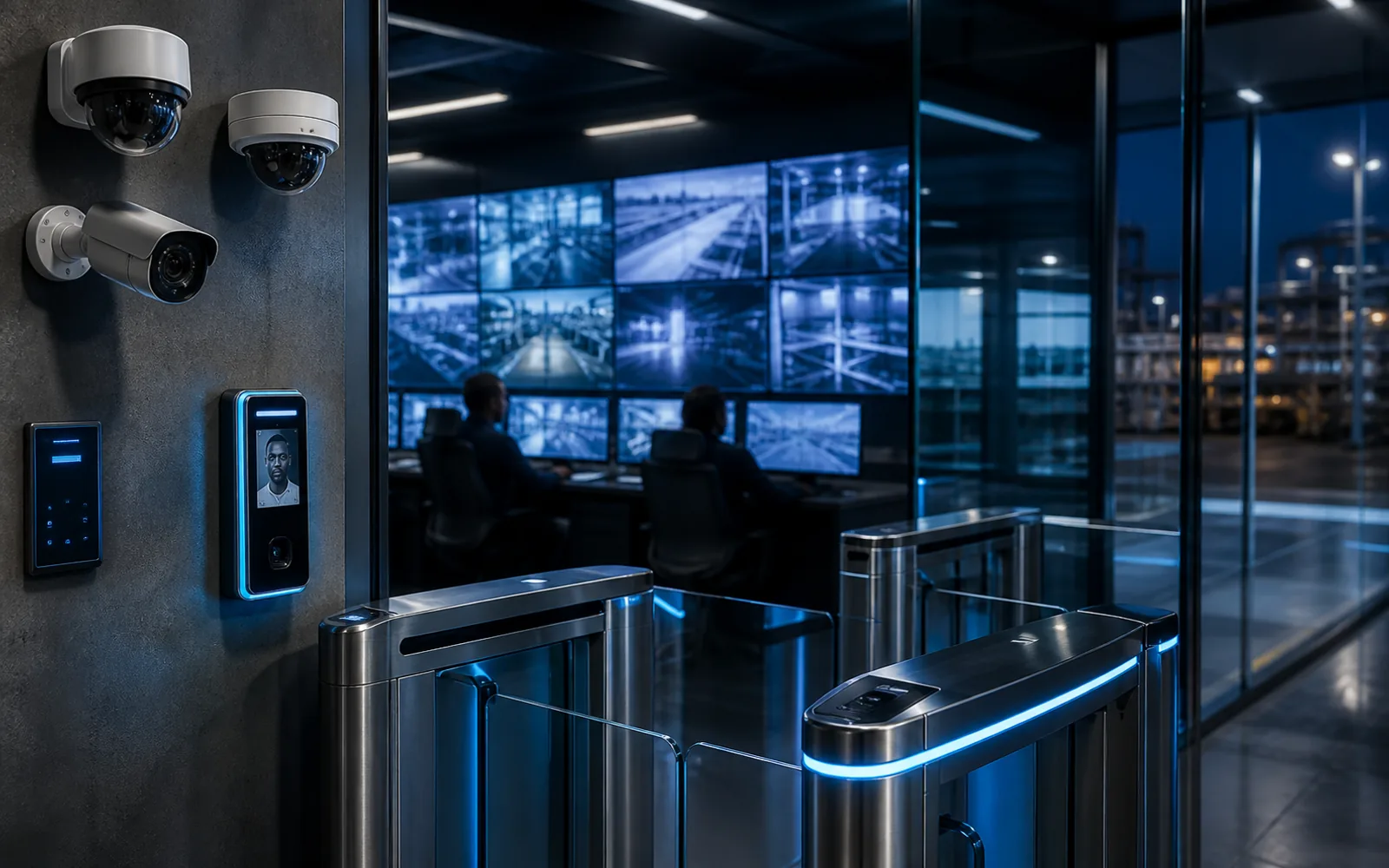 Integrated security systems with CCTV cameras, access control and monitoring technology